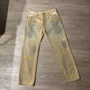 Men's Tan Pants with Yellow Accents
